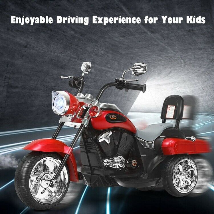 Load image into Gallery viewer, Red 6V Kids Chopper Motorcycle with Headlight and Music
