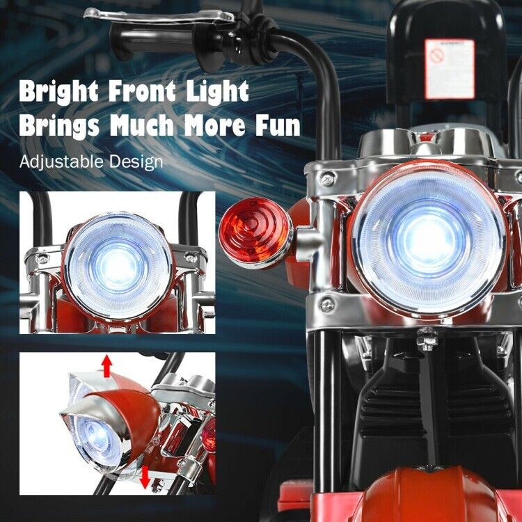 Load image into Gallery viewer, Red 6V Kids Chopper Motorcycle with Headlight and Music
