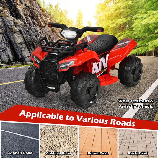 Red 6V Quad Ride-On Car for Kids with Music, Horn, and LED Lights