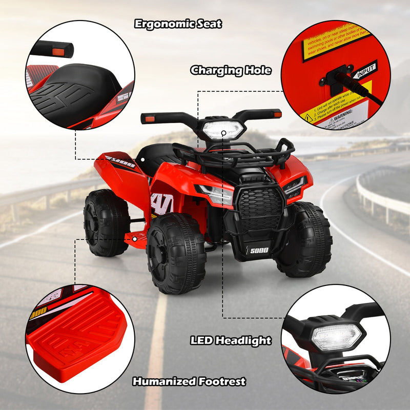 Load image into Gallery viewer, Red 6V Quad Ride-On Car for Kids with Music, Horn, and LED Lights
