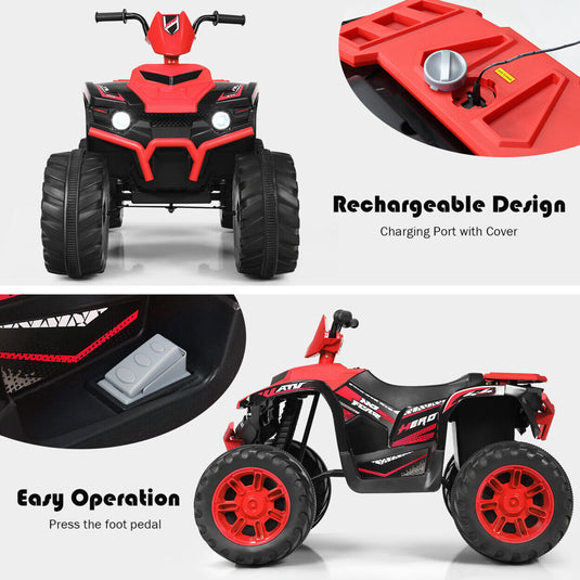 Red Electric Kids Ride On ATV with Music and LED Lights - 12V 4-Wheeler Quad