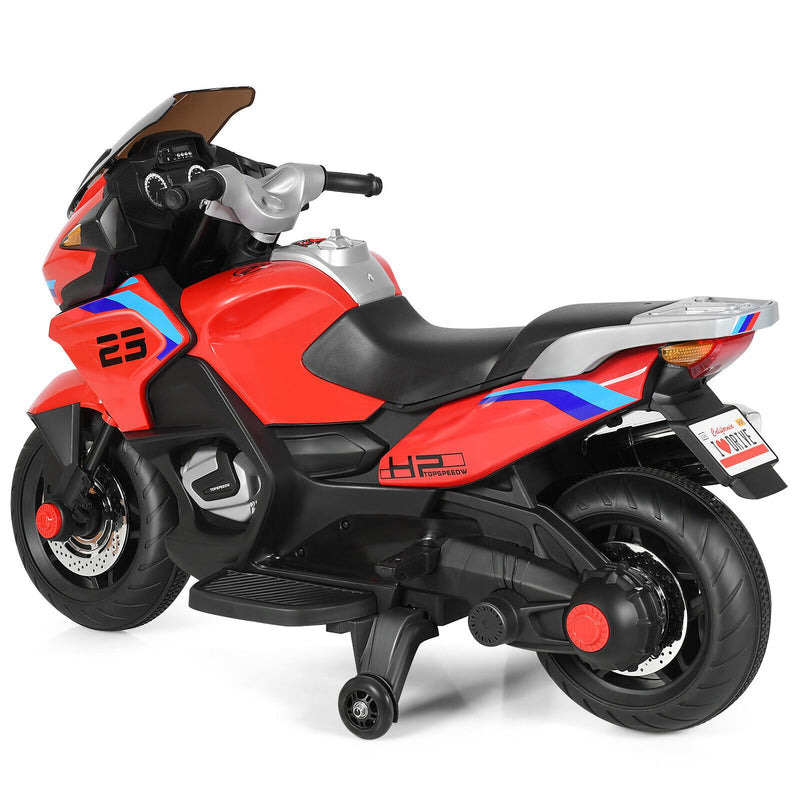 Load image into Gallery viewer, Red Electric Motor Bike for Kids with Training Wheels and Lights - 12V Ride On Motorcycle
