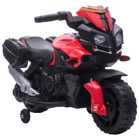 Red Electric Ride-On Motorcycle for Kids with Headlights and Training Wheels