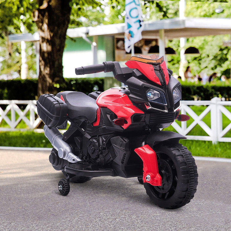 Load image into Gallery viewer, Red Electric Ride-On Motorcycle for Kids with Headlights and Training Wheels
