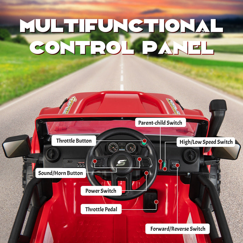 Load image into Gallery viewer, Red Parent-Child Ride On Truck Car with Remote Control, Music, and LED Lights - 12V 10AH
