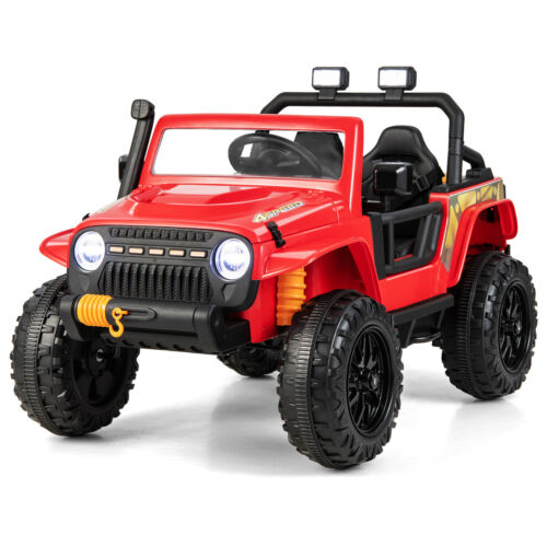 Red Parent-Child Ride On Truck with Remote Control, LED Lights, and Music - 12V 10AH