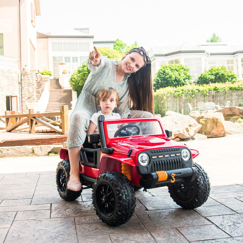 Load image into Gallery viewer, Red Parent-Child Ride On Truck with Remote Control, LED Lights, and Music - 12V 10AH
