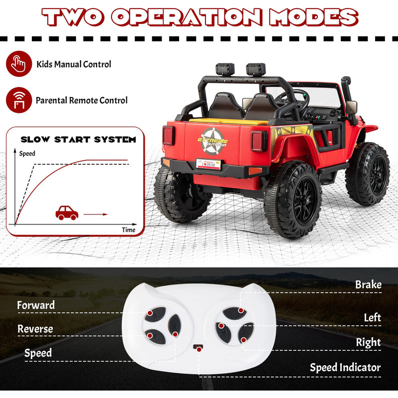 Load image into Gallery viewer, Red Parent-Child Ride On Truck with Remote Control, LED Lights, and Music - 12V 10AH
