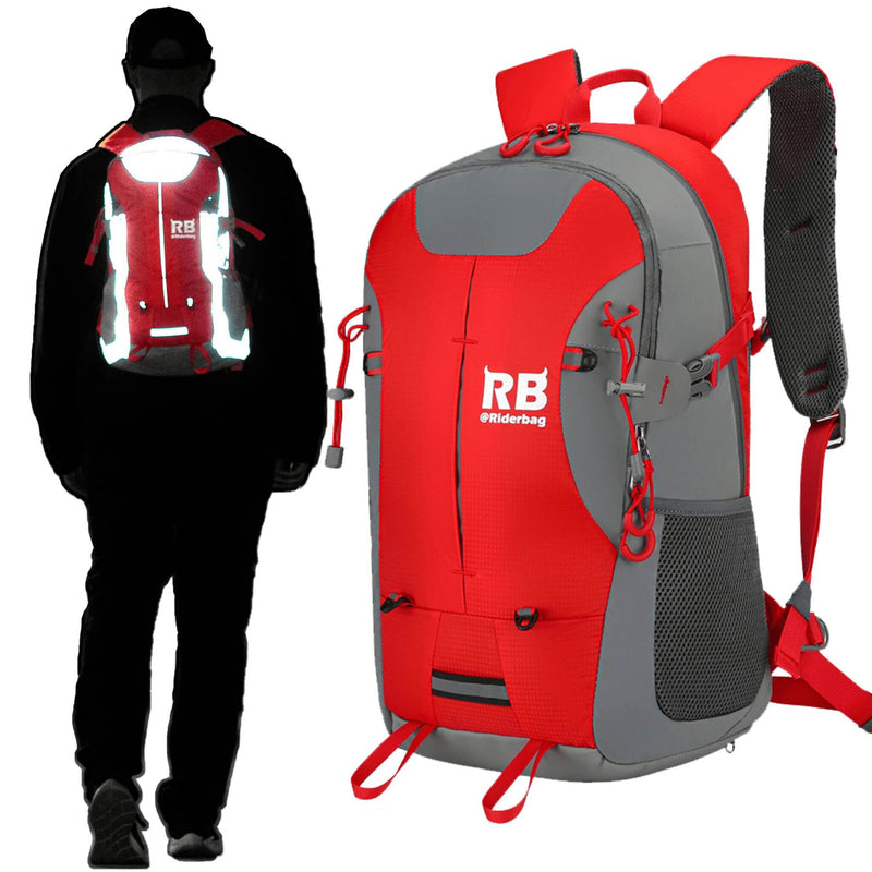 Load image into Gallery viewer, High Visibility Red Reflective Commuter Bike Backpack | Riderbag Reflektor35
