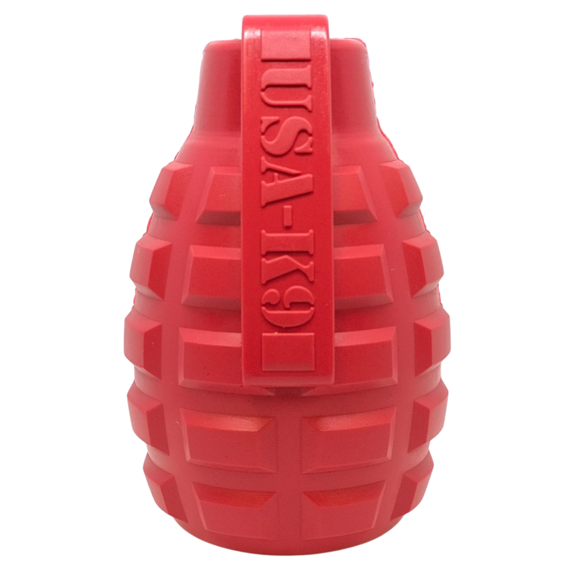 Load image into Gallery viewer, USA-K9 Grenade Rubber Dog Chew Toy | K9 Handler eDispenser Toy | Red &amp; Blue | USA Made
