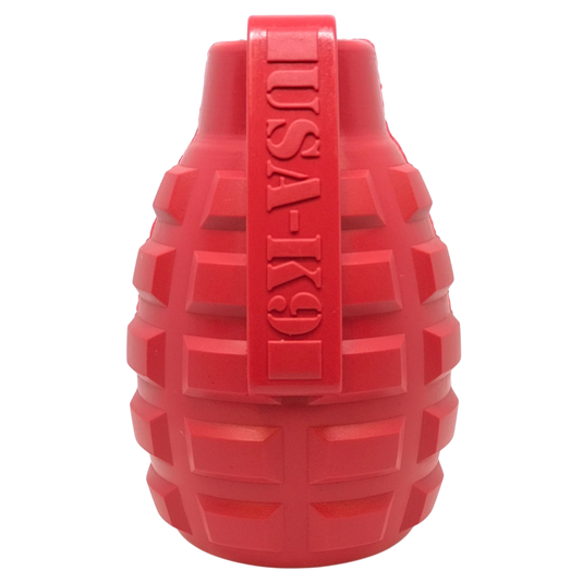USA-K9 Grenade Rubber Dog Chew Toy | K9 Handler eDispenser Toy | Red & Blue | USA Made