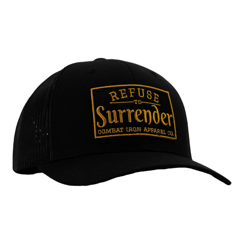 Load image into Gallery viewer, Refuse To Surrender Black/Gold Patch Snapback HAT
