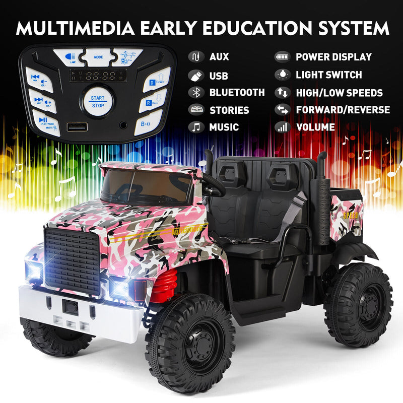 Load image into Gallery viewer, Camo Pink Ride-On Tractor with Trailer, Dump Bed, RC Control, and Bluetooth - 3 Speed Options

