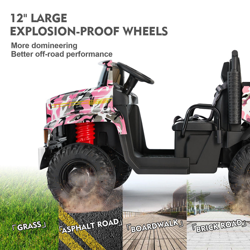 Load image into Gallery viewer, Camo Pink Ride-On Tractor with Trailer, Dump Bed, RC Control, and Bluetooth - 3 Speed Options
