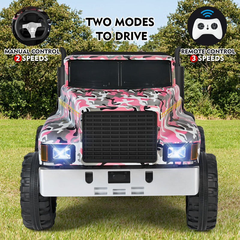 Load image into Gallery viewer, Camo Pink Ride-On Tractor with Trailer, Dump Bed, Bluetooth, and Remote Control - 3 Speed Options
