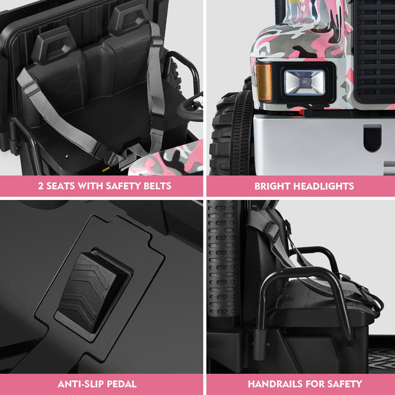 Load image into Gallery viewer, Camo Pink Ride-On Tractor with Trailer, Dump Bed, Bluetooth, and Remote Control - 3 Speed Options
