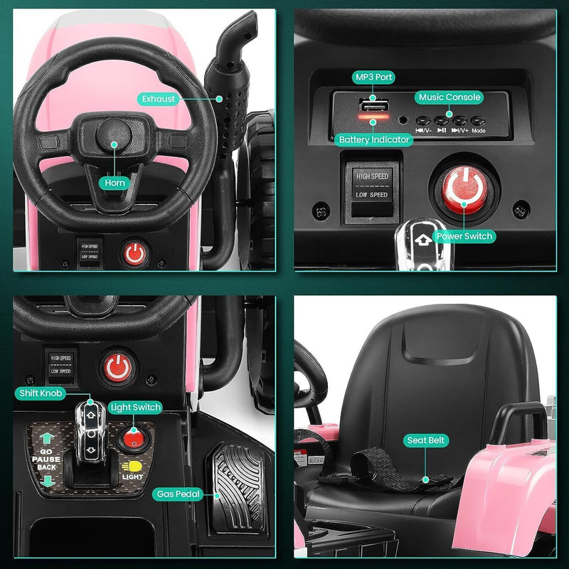 Load image into Gallery viewer, Remote Control Electric Tractor Car with Trailer for Kids - 12V Ride-On Toy
