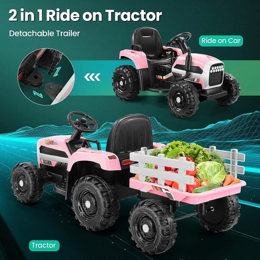 Electric Ride-On Tractor with Trailer for Kids - Remote Controlled Toy Car