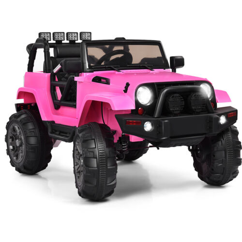 Remote Control Pink Ride-On Truck with Music and LED Lights for Kids - Perfect Christmas Gift