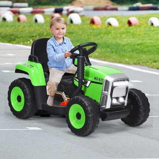 Remote Control Ride-On Tractor with Trailer and Lights for Kids - 12V Ground Loader