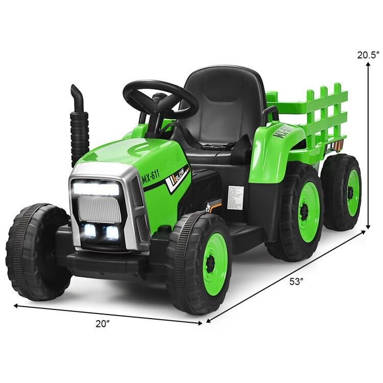 Load image into Gallery viewer, Remote Control Ride-On Tractor with Trailer and Lights for Kids - 12V Ground Loader
