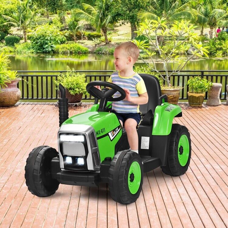 Load image into Gallery viewer, Remote Control Ride-On Tractor with Trailer and Lights for Kids - 12V Ground Loader
