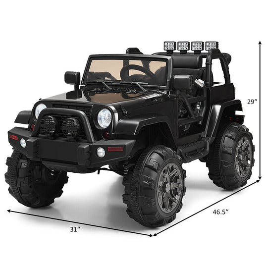Remote Control Ride-On Truck with LED Lights - Black - Perfect for Christmas!