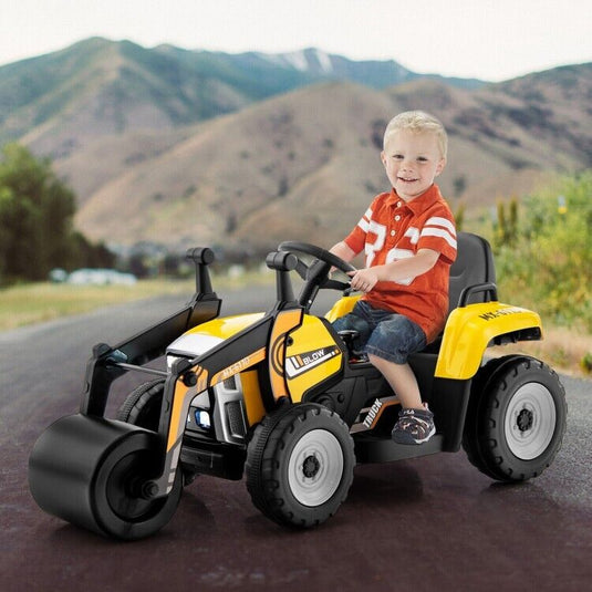 Remote Control Road Roller Ride-On Truck for Kids with Wide Seat