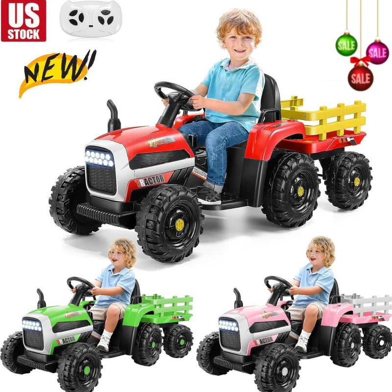 Load image into Gallery viewer, Remote-Controlled 12V Kids Tractor Car with Trailer - Electric Ride-On Toy
