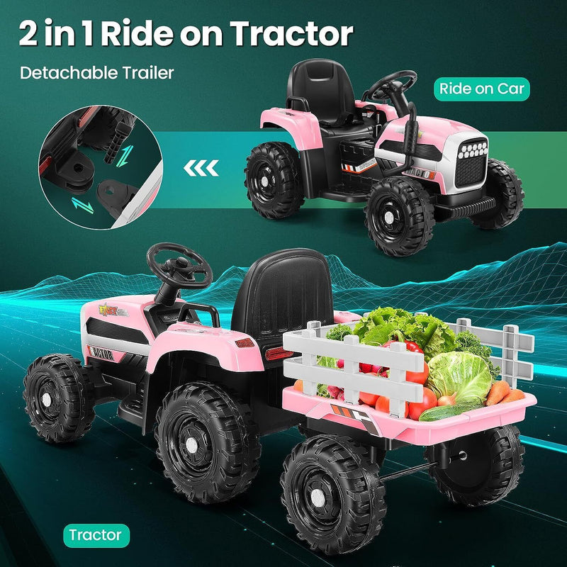 Load image into Gallery viewer, Remote-Controlled 12V Kids Tractor Car with Trailer - Electric Ride-On Toy
