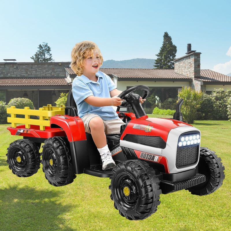 Load image into Gallery viewer, Electric Ride-On Tractor Car with Trailer for Kids - Remote Controlled Toy Vehicle (12V)
