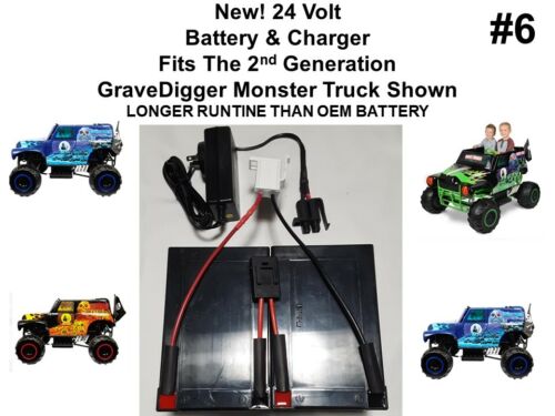 Replacement 24V Battery and Charger Set for Grave Digger Power Wheels - Compatible with Gravedigger Vers #6