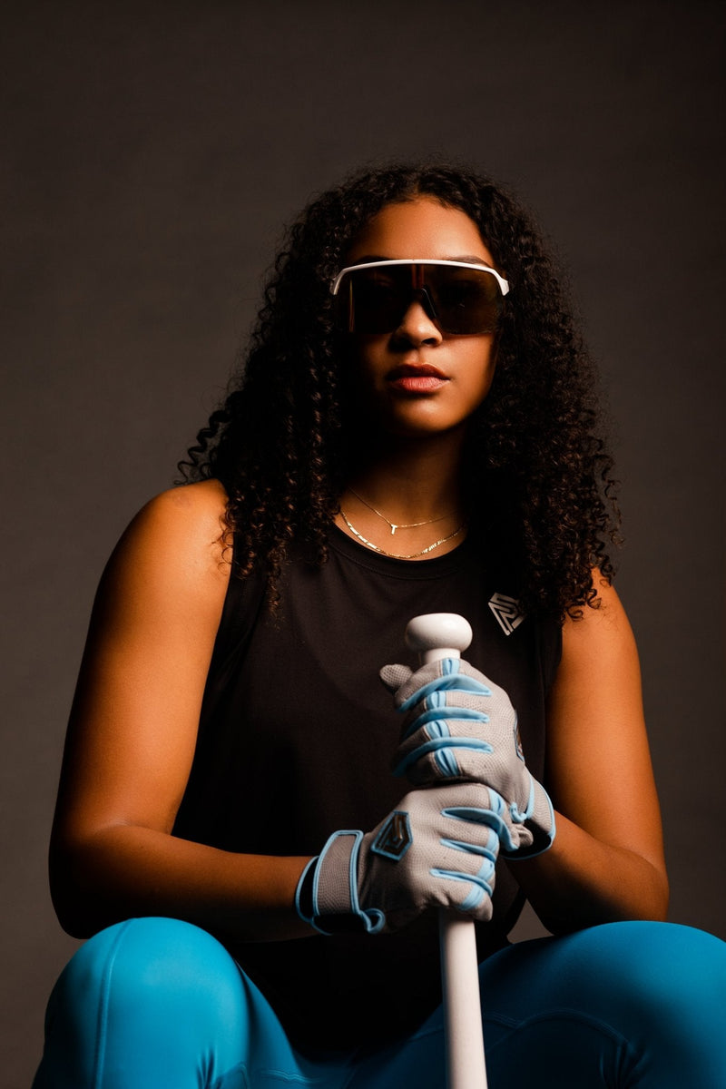 Load image into Gallery viewer, Resilient Championship Fastpitch Batting gloves - Grey and Angel Blue
