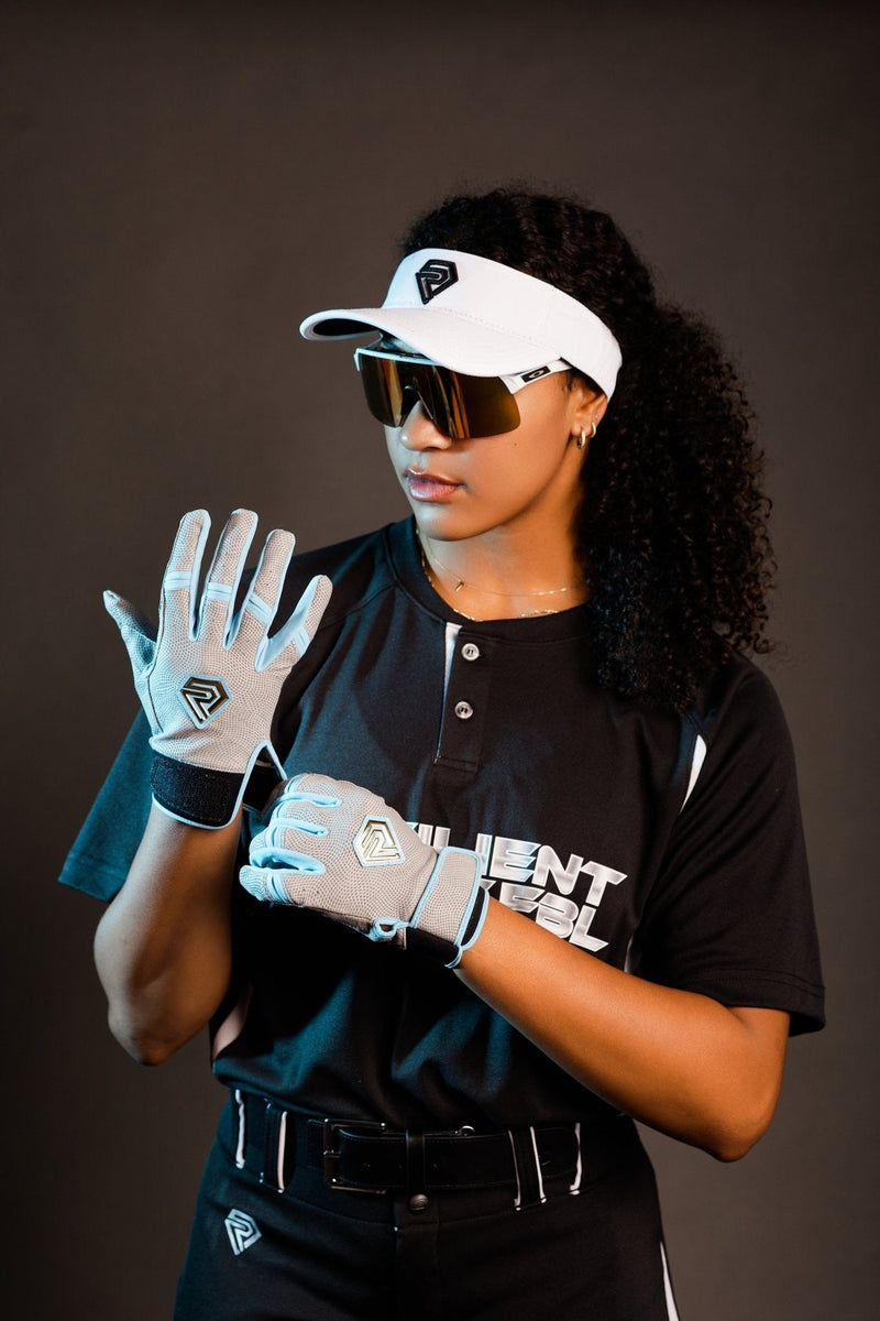 Load image into Gallery viewer, Resilient Championship Fastpitch Batting gloves - Grey and Angel Blue

