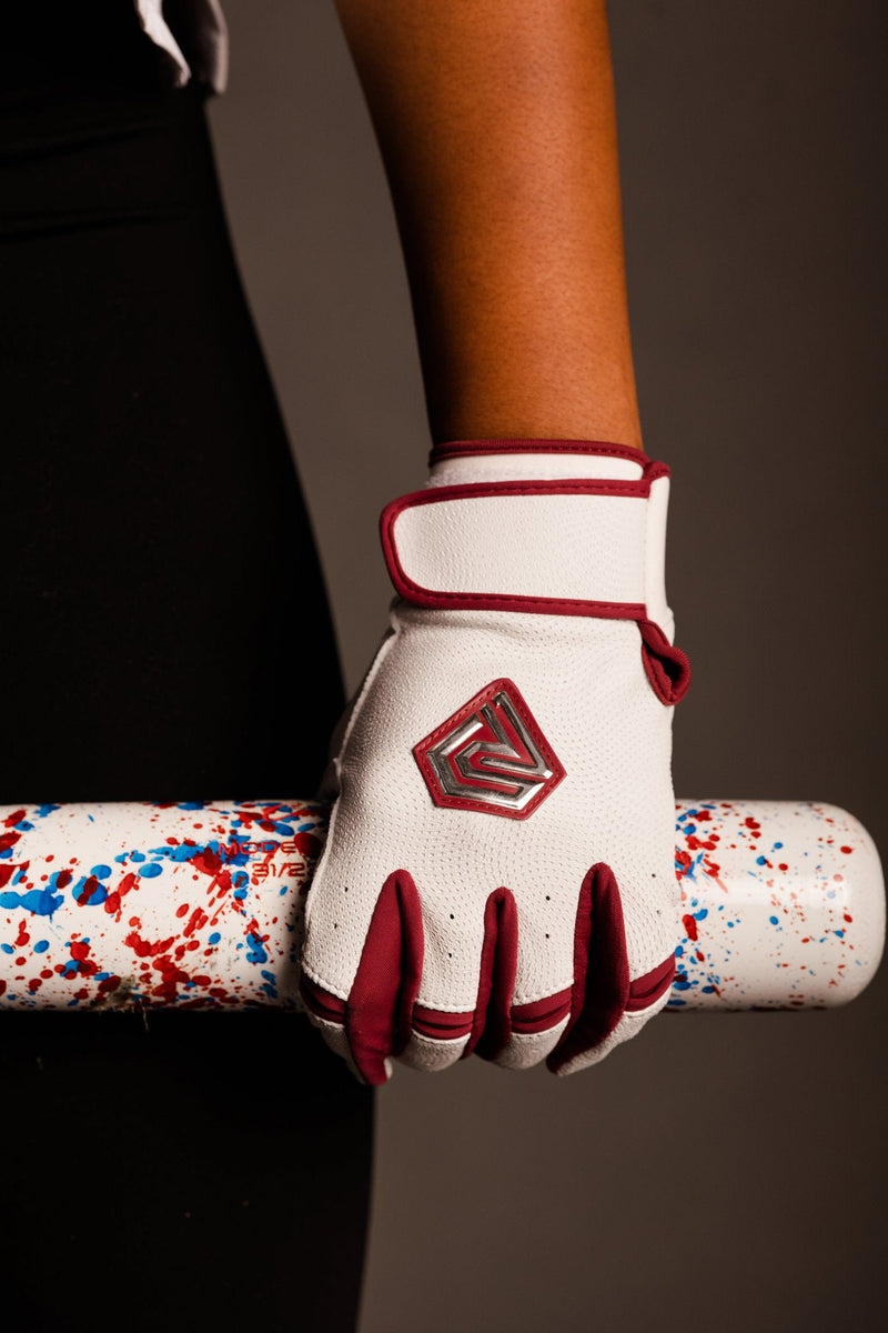 Load image into Gallery viewer, Resilient Championship Fastpitch Batting gloves - White and Maroon

