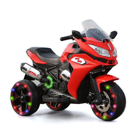 Rev up the Fun with Our 12V Kids Ride-On Motorcycle: Featuring Lights, LED Screen, and Music in Vibrant Red!