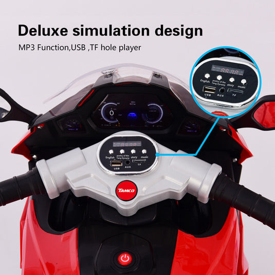 Rev up the Fun with Our 12V Kids Ride-On Motorcycle: Featuring Lights, LED Screen, and Music in Vibrant Red!