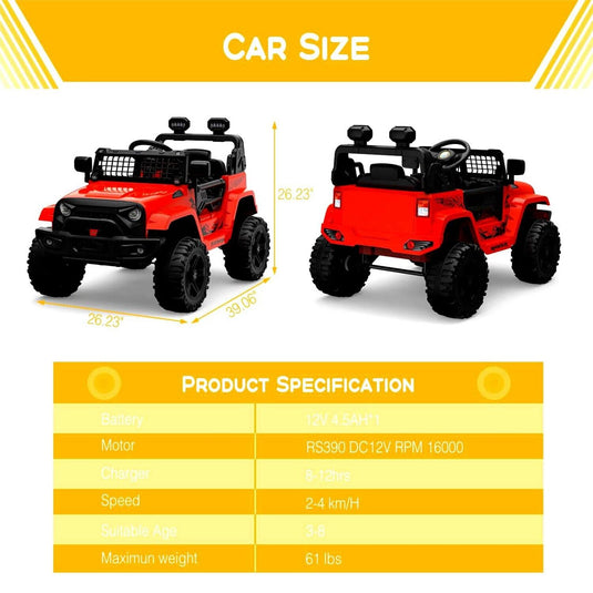 Rev Up the Fun with Our 12V Red Truck Car for Kids - Includes Remote Control and 2 Speed Options!