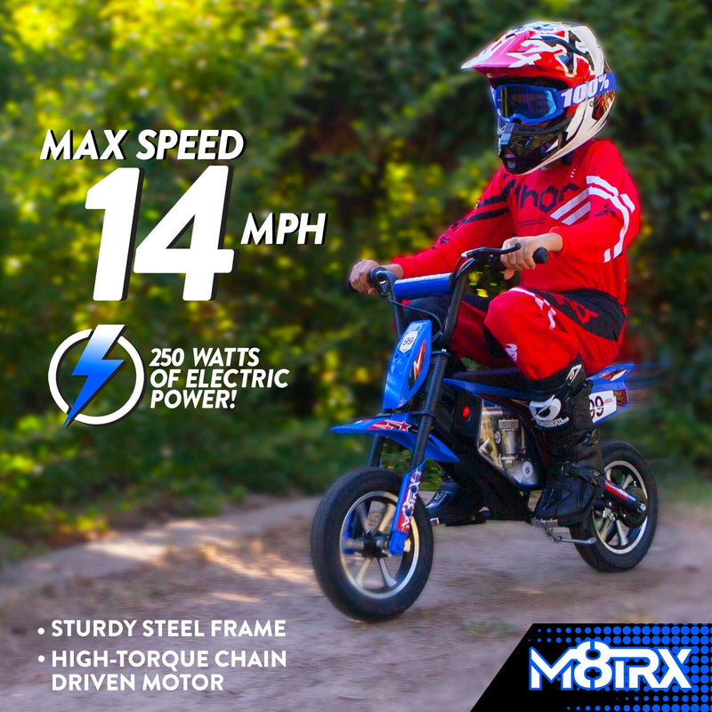 Load image into Gallery viewer, Rev Up the Fun with the M8TRIX Blue 24V Electric Dirt Bike for Kids and Teens
