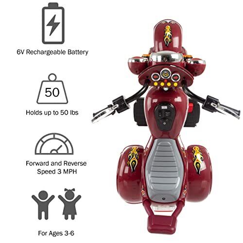 Load image into Gallery viewer, Rev up the Fun with this Red 3-Wheel Chopper Ride-On Toy for Kids - Featuring Reverse and Headlights!
