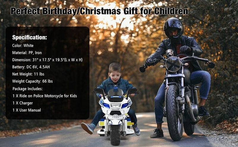 Load image into Gallery viewer, Police Motorcycle Trike for Kids with Flashing Siren - 3-Wheel Ride-On Toy for Children
