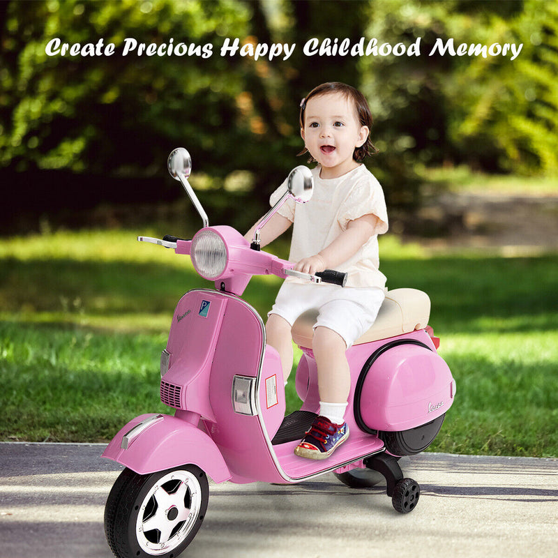 Load image into Gallery viewer, Ride in Style: Pink 6V Kids Vespa Scooter with Training Wheel and Headlight
