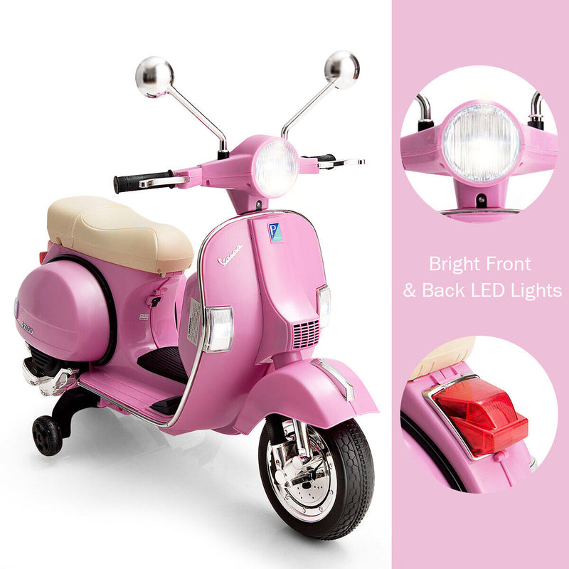 Load image into Gallery viewer, Ride in Style: Pink 6V Kids Vespa Scooter with Training Wheel and Headlight
