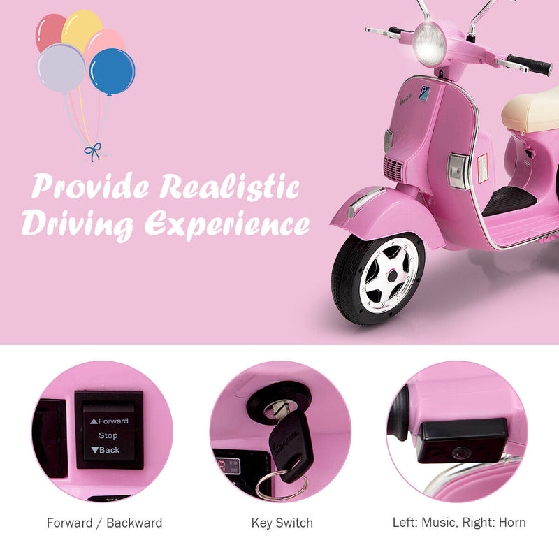 Load image into Gallery viewer, Ride in Style: Pink 6V Kids Vespa Scooter with Training Wheel and Headlight
