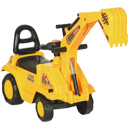 Kids Ride-On Excavator Truck with Pull Cart, Horn, and Under-Seat Storage