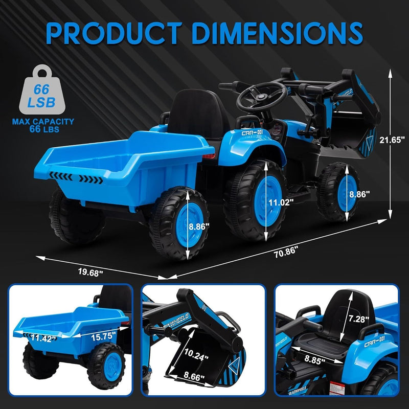 Load image into Gallery viewer, 12V Electric Ride-On Excavator with Detachable Trailer and Remote Control
