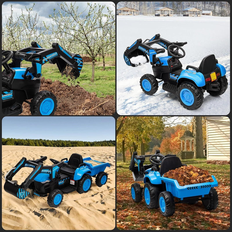 Load image into Gallery viewer, 12V Electric Ride-On Excavator with Detachable Trailer and Remote Control
