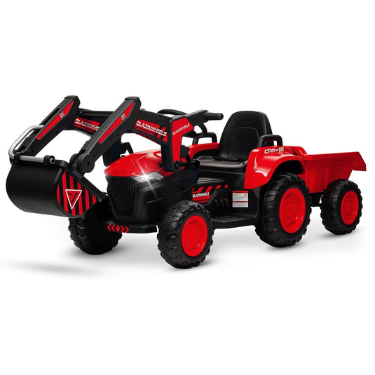 12V Electric Ride-On Excavator with Detachable Trailer and Remote Control