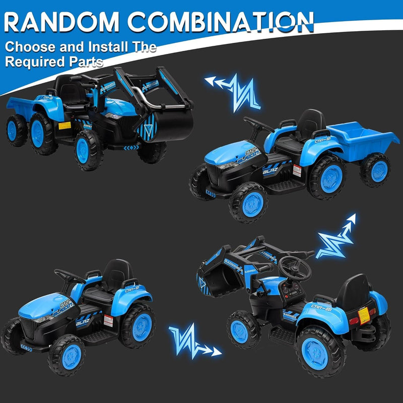 Load image into Gallery viewer, 12V Electric Ride-On Excavator with Detachable Trailer and Remote Control
