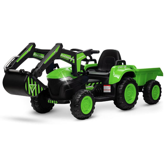 12V Electric Ride-On Excavator with Detachable Trailer and Remote Control